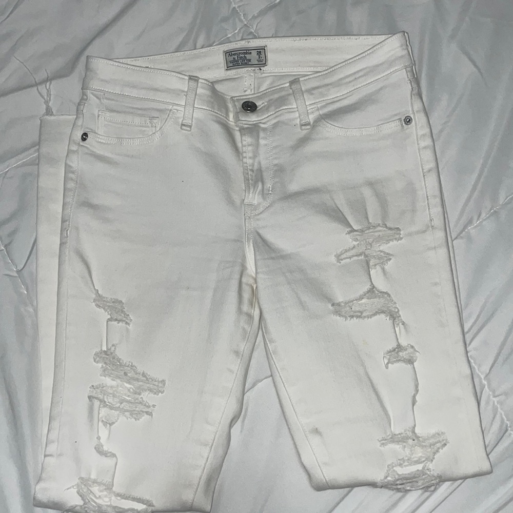Abercrombie Low Rise Super Skinny White Jeans